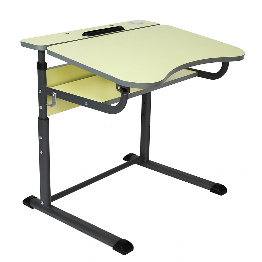 1-місний учнівський стіл з полицею, на металевому каркасі (плоскоовальна труба), з регулюванням кута нахилу стільниці 0°-15°, ЛЕЛЕКА, 700х590х640-820 мм.